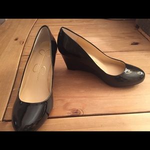Black patent Jessica Simpson wedges. Size 5
